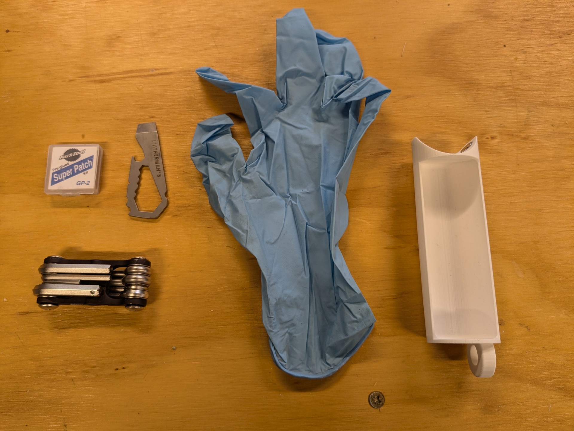 Tools and frame tray on a workbench