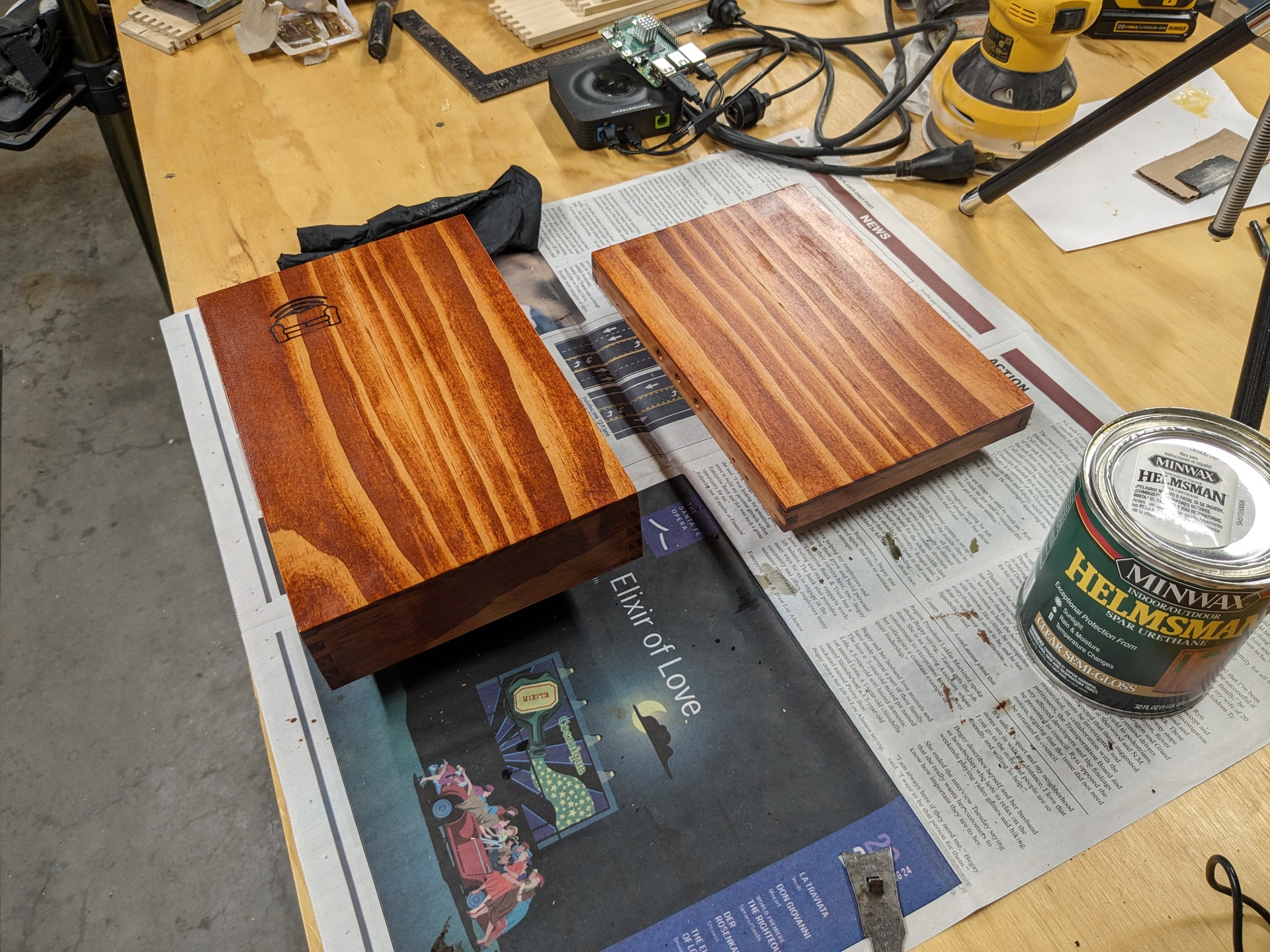 Stained, disassembled box