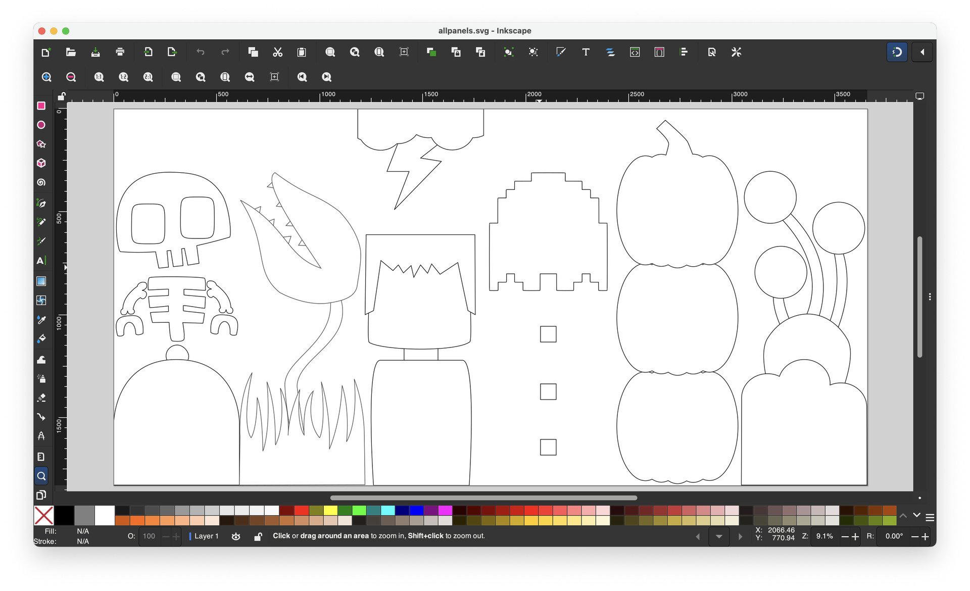 The usual suspects Screenshot of Inkscape with all panel designs