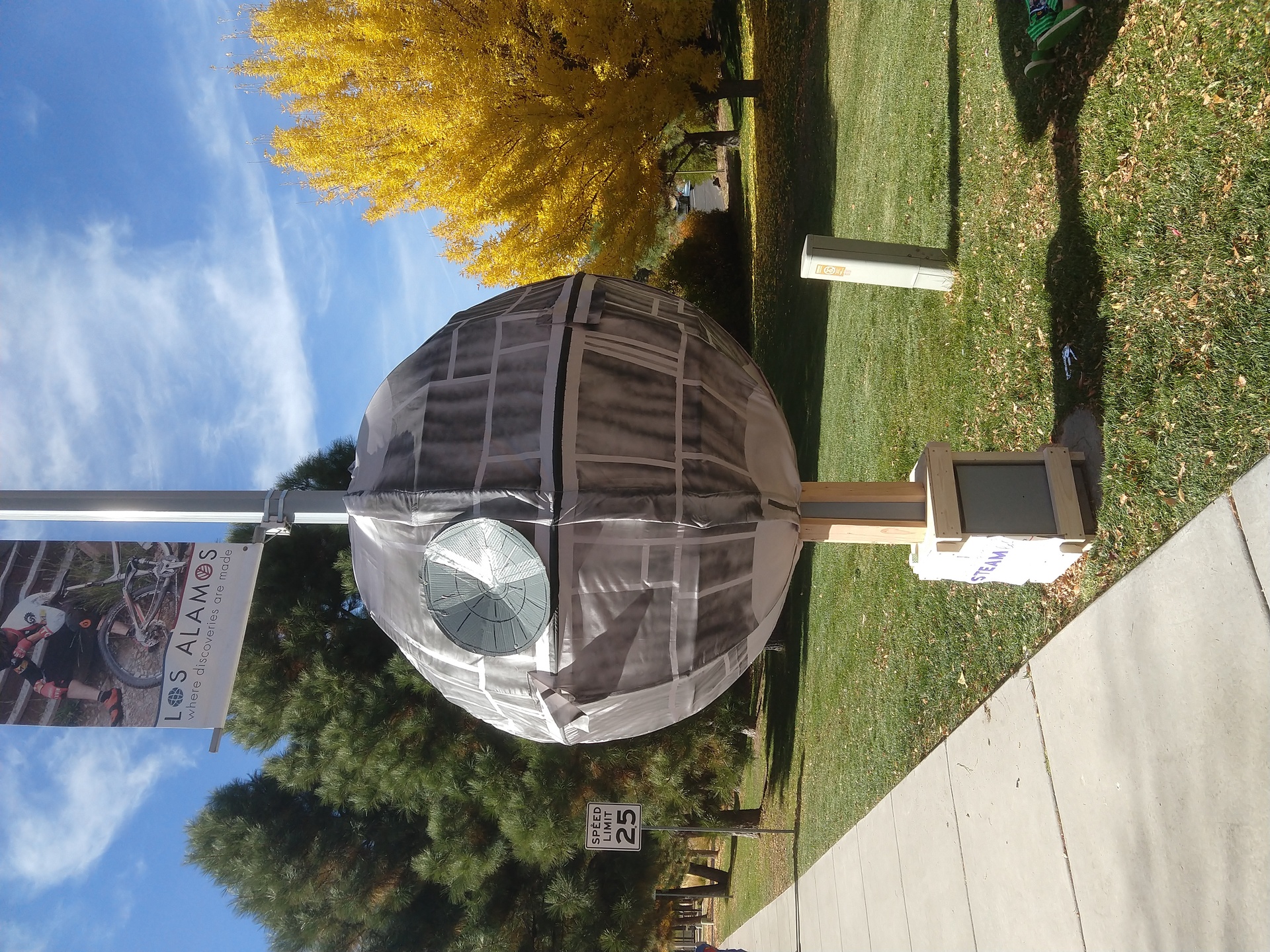 The final Death Star on display on a light pole