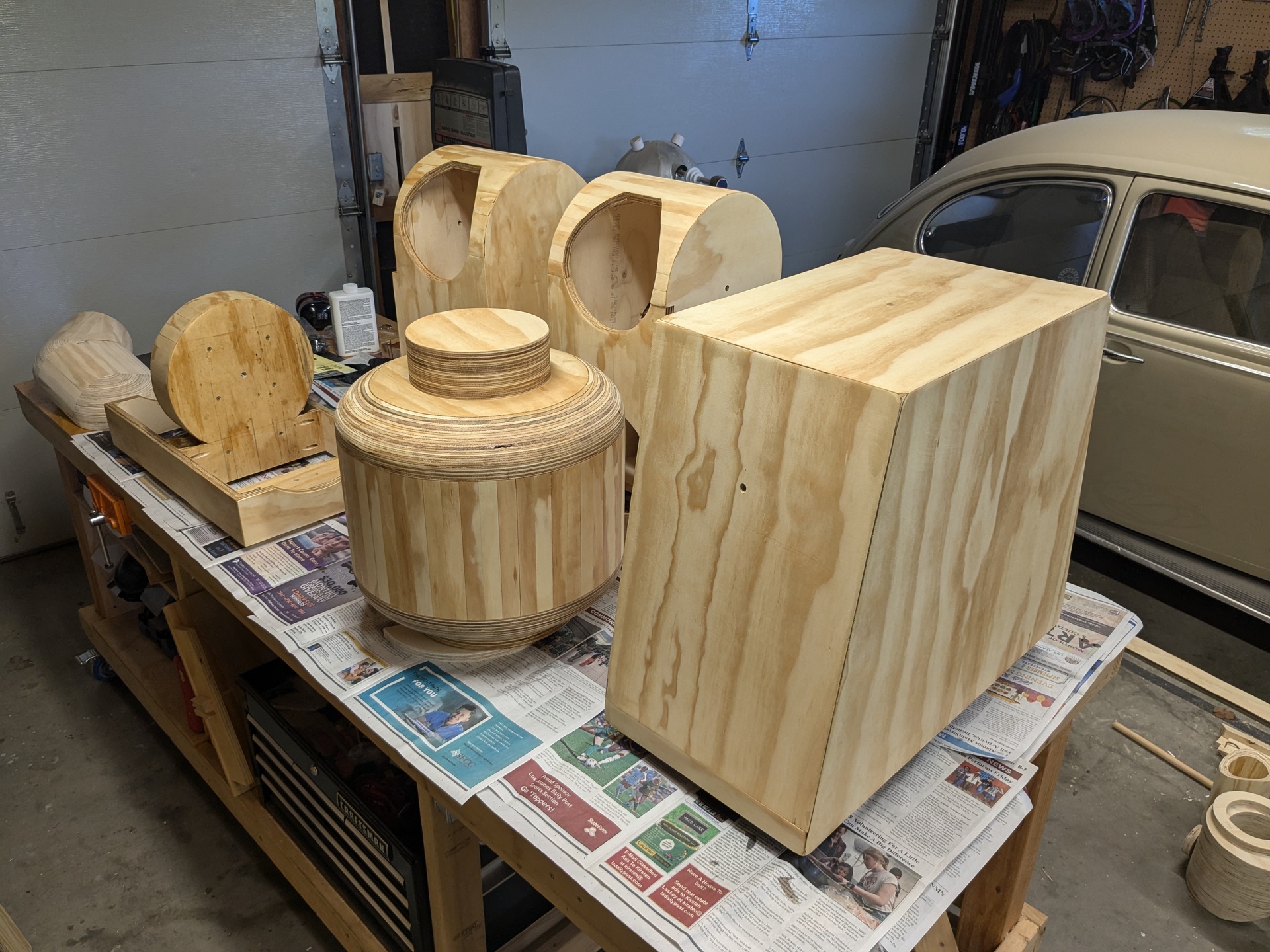 All of the components drying after a coat of Minwax
