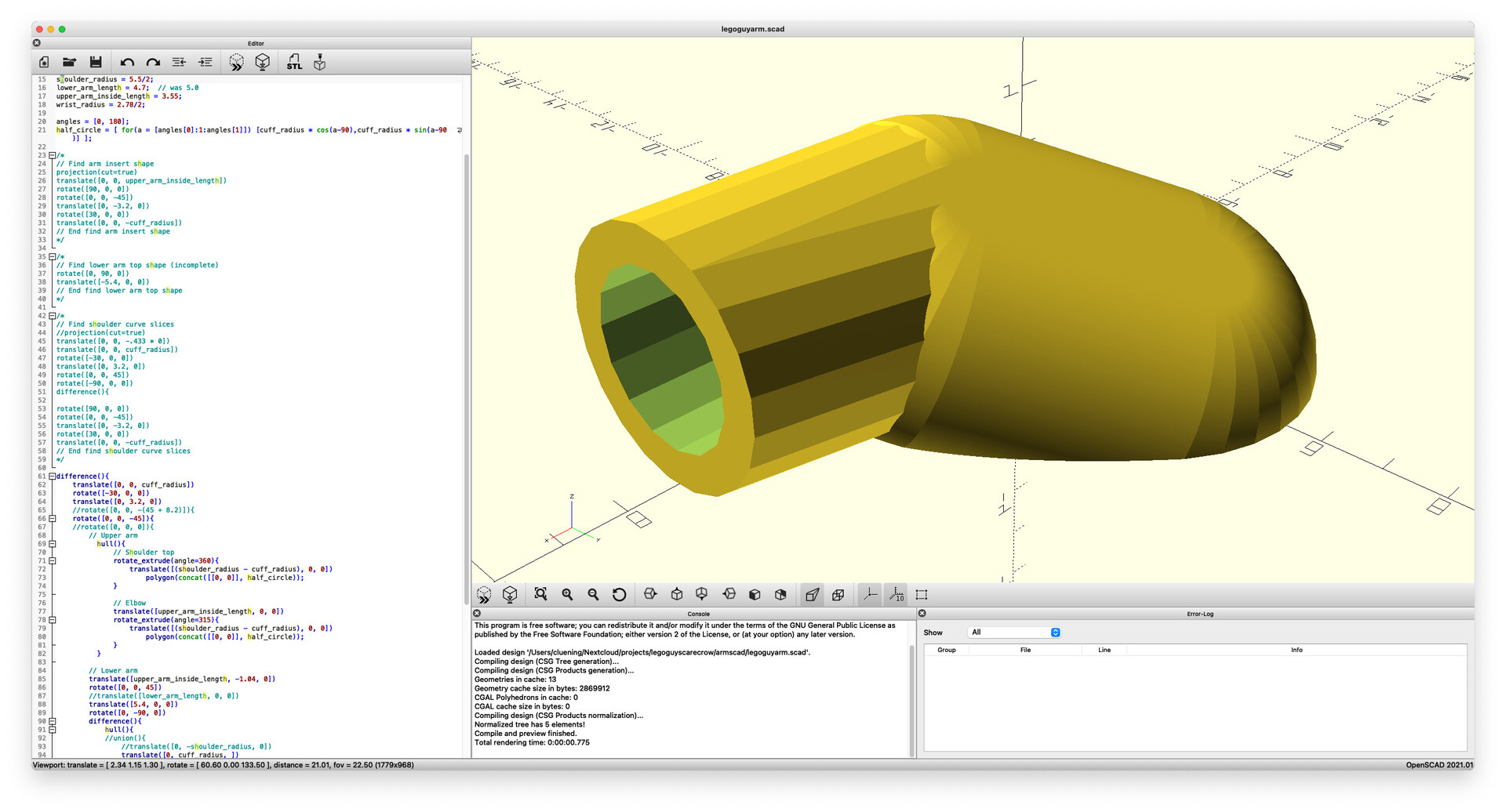Designing the arm with OpenSCAD